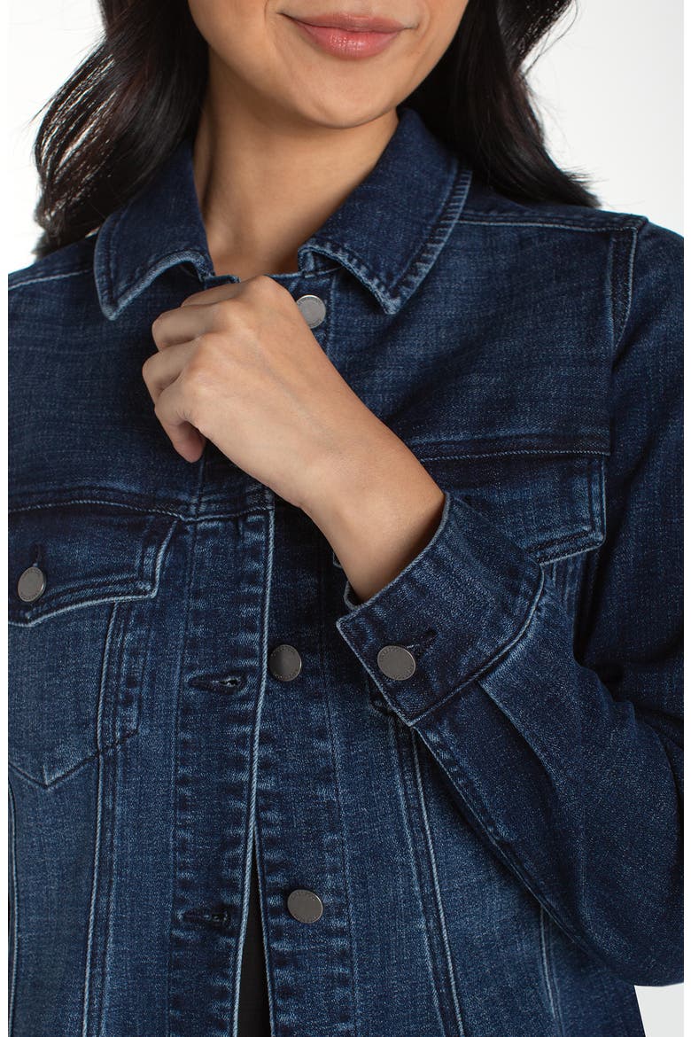 Fit & Flare Denim Trucker Jacket, Alternate, color, DARK DELACEY