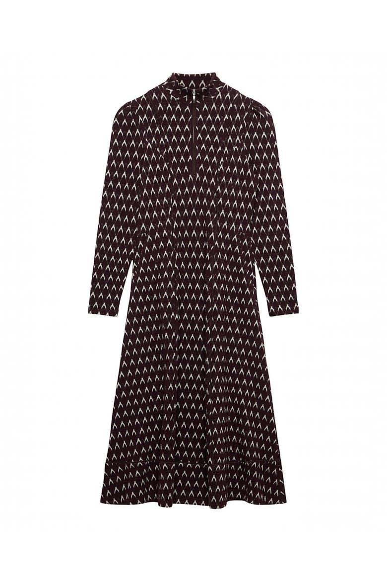 Patterened Jacquard Midi Dress, Alternate, color, Burgundy