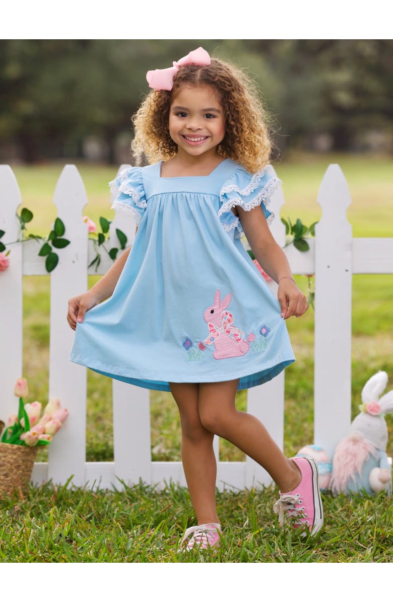 Mia Belle Girls Girls Blue Bunny Bliss Flutter Sleeve Dress, Alternate, color, 