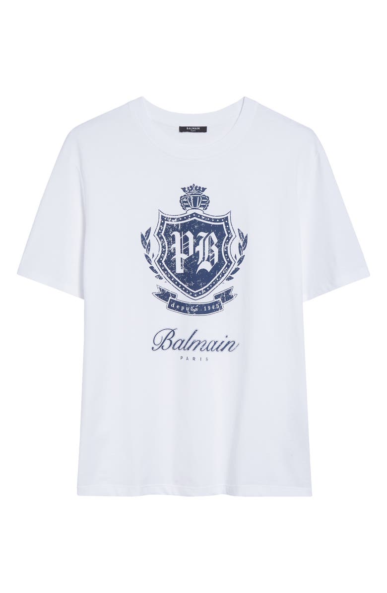 Balmain College Emblem Cotton Graphic T-Shirt, Alternate, color, White/Blue