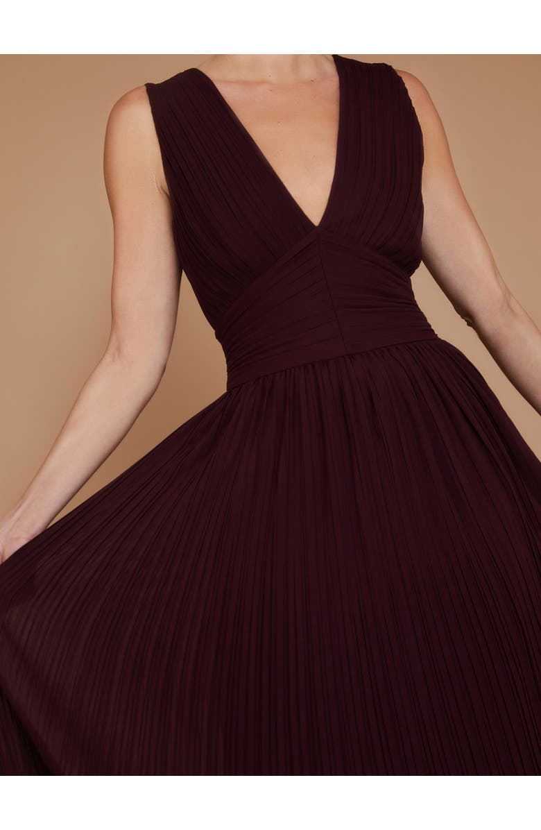 Six Stories Pleated Plunge Maxi Dress, Alternate, color, Wine