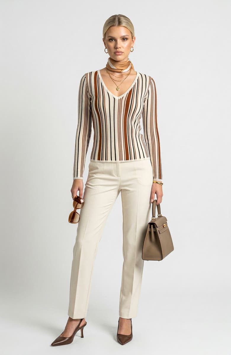 Knit & Lounge Long Sleeve Sweater Top with V Neck and Vertical Stripe Pattern, Alternate, color, Striped