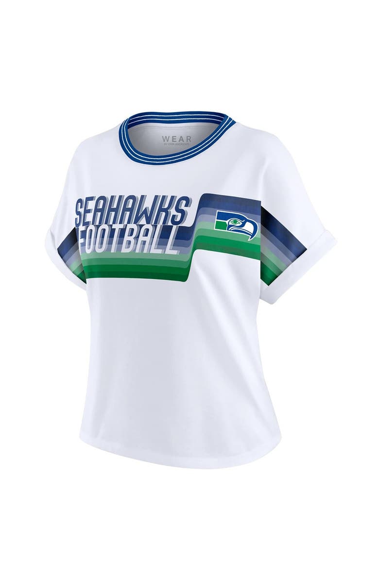 WEAR by Erin Andrews Women's WEAR by Erin Andrews White Seattle Seahawks Cropped Center Stripe Dolman T-Shirt, Alternate, color, White