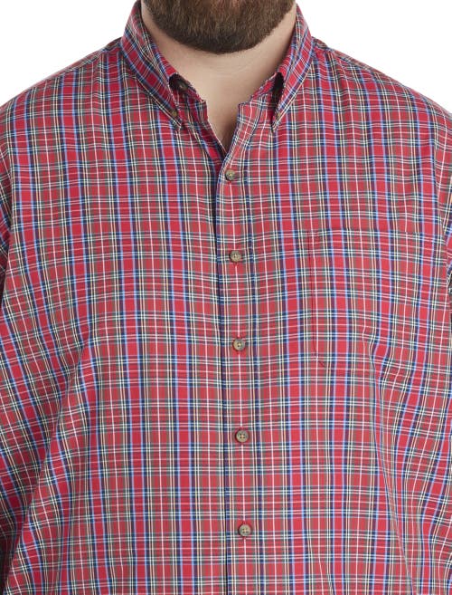 Harbor Bay By Dxl Big & Tall Easy-care Small Plaid Sport Shirt In Red
