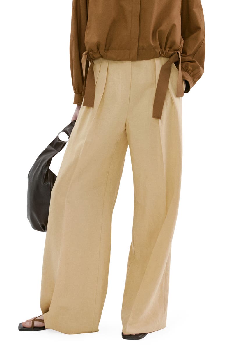 MANGO Pleated Wide Leg Pants, Main, color, Mustard