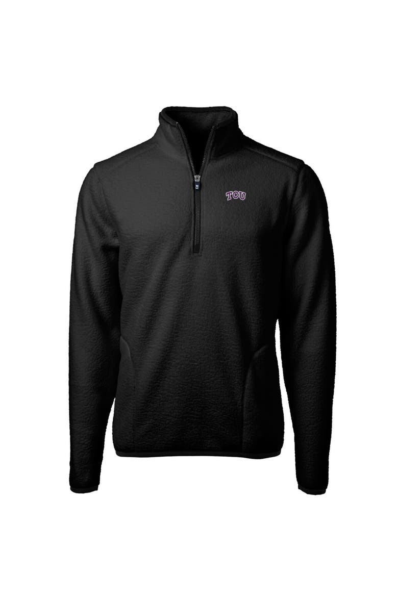Men's Cutter & Buck Black TCU Horned Frogs Team Logo Cascade Eco Sherpa Fleece Quarter-Zip Pullover Jacket, Alternate, color, Black