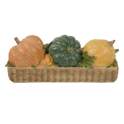 Northlight Faux Rattan Basket With Pumpkins Thanksgiving Decoration In Multi