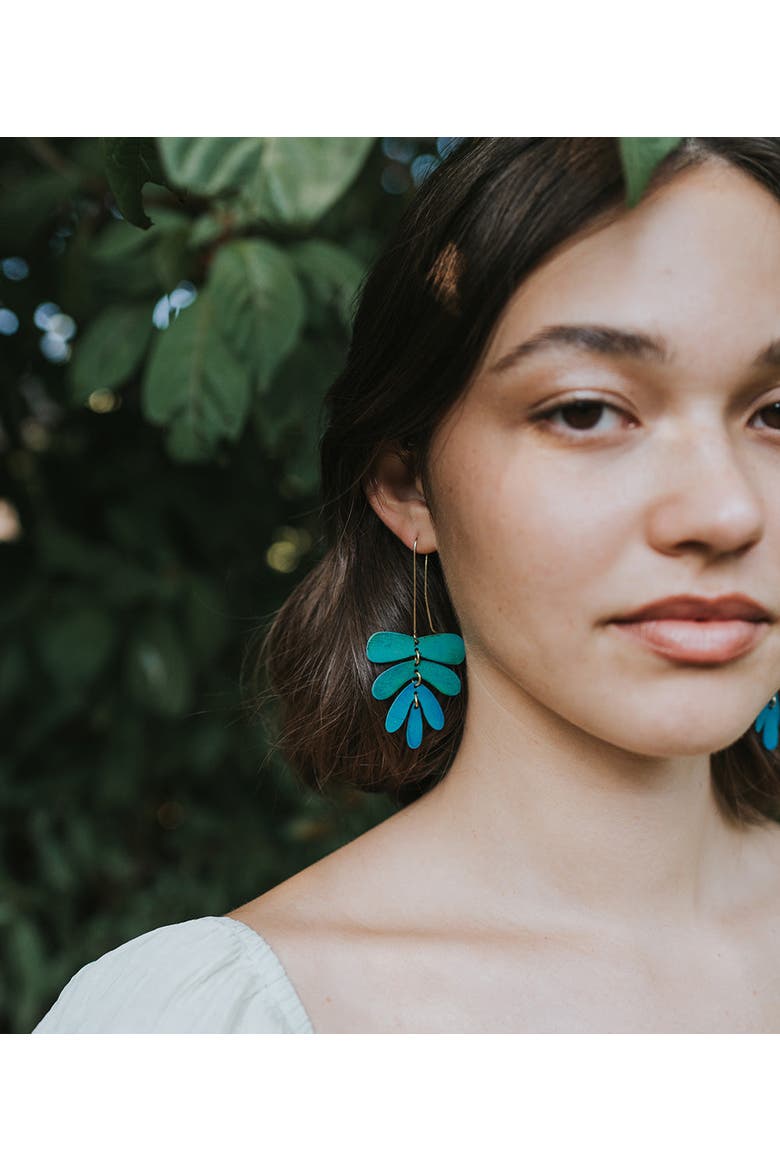 Chameli Dangling Leaf Earrings, Alternate, color, Teal