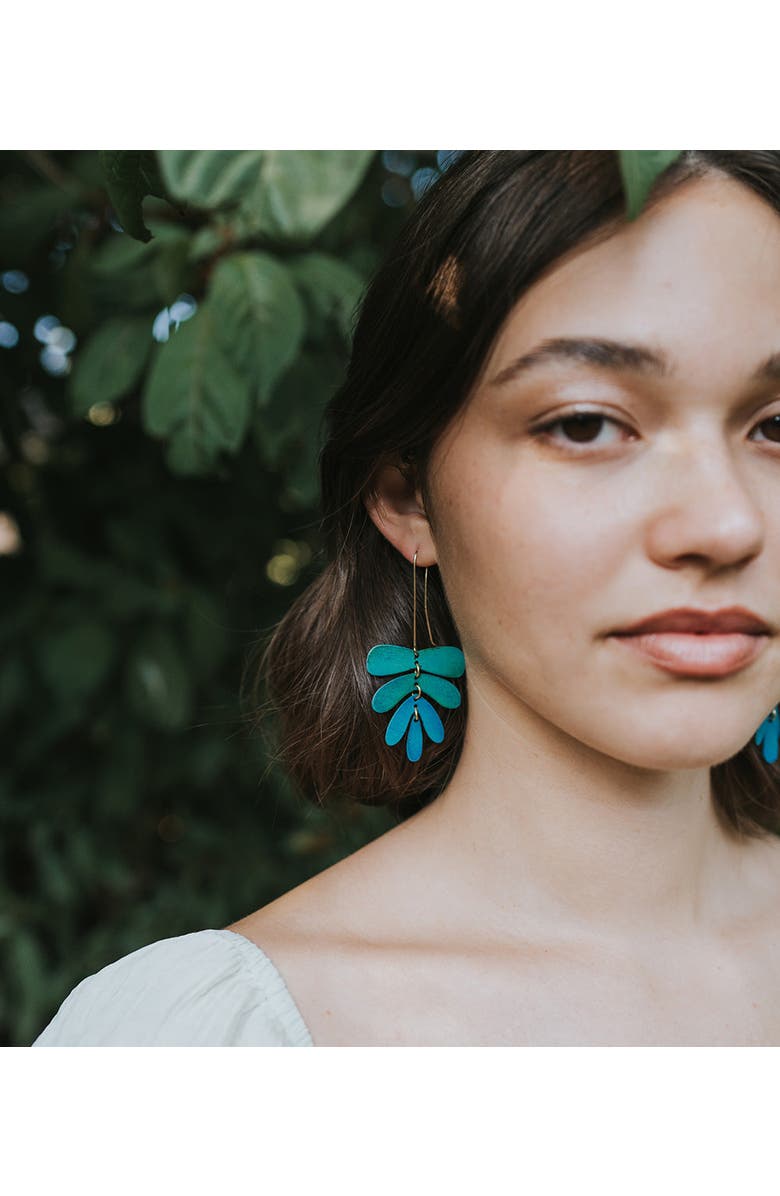Matr Boomie Chameli Dangling Leaf Earrings, Alternate, color, Teal