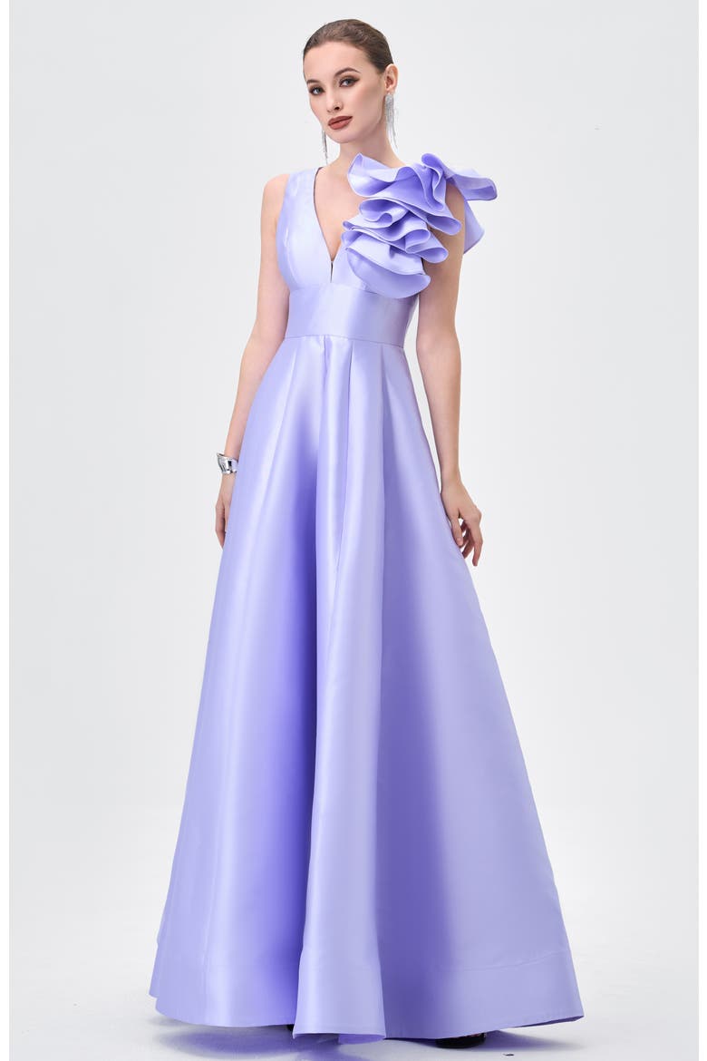 Mirella V Neck Ruffle Gown, Alternate, color, LAVENDER