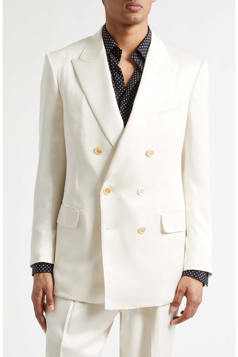 Double Breasted Silk Peached Gabardine Jacket, Main, color, IVORY