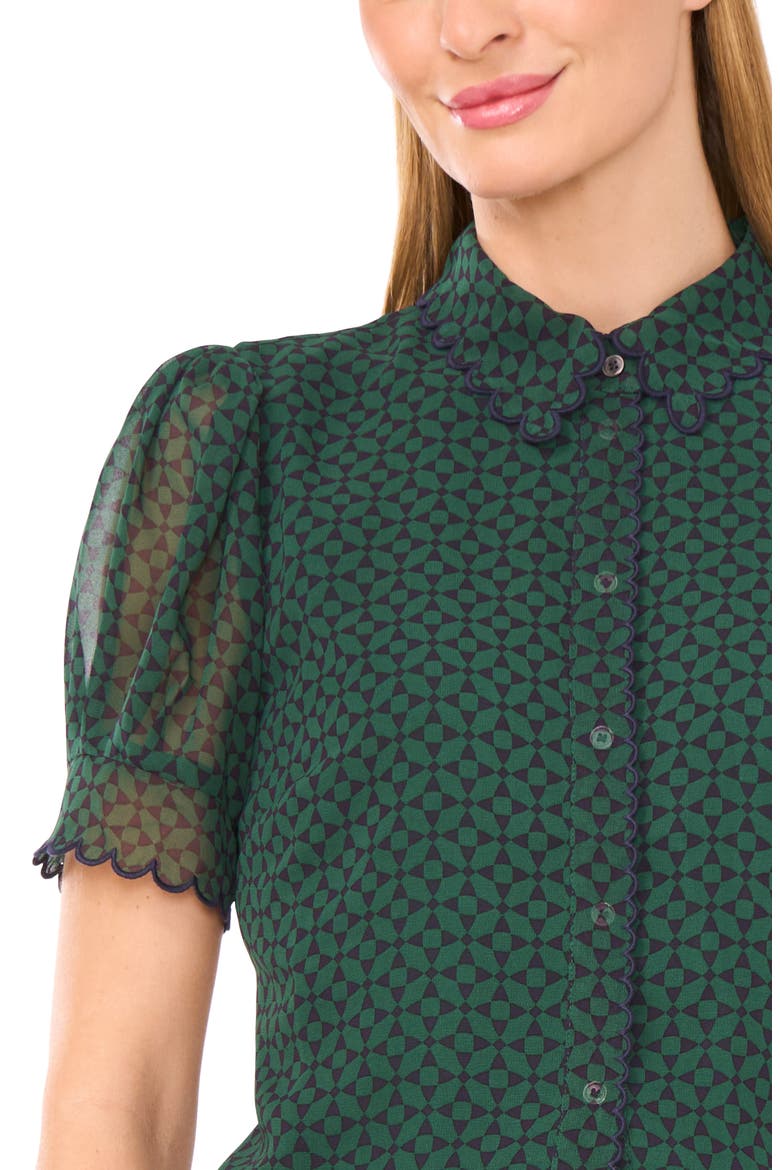 Print Scallop Shirt, Alternate, color, ALPINE GREEN