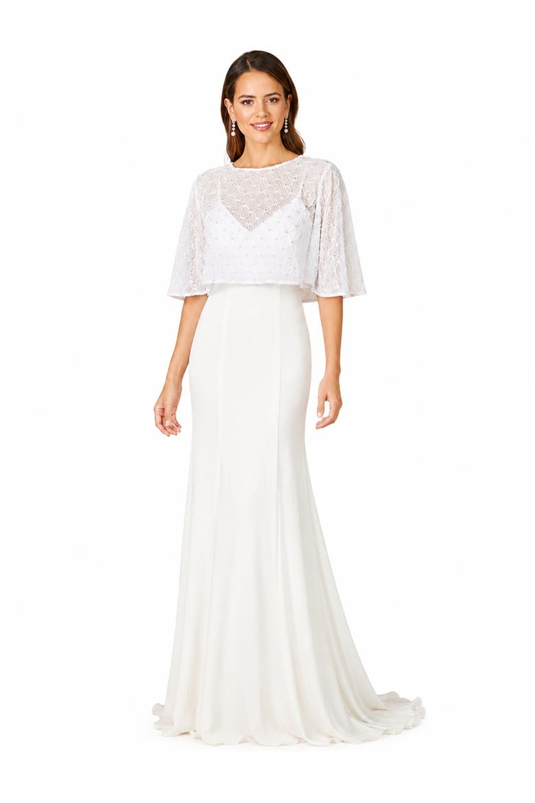 Beaded Faux-Wrap V-Neck Bridal Gown, Main, color, Ivory