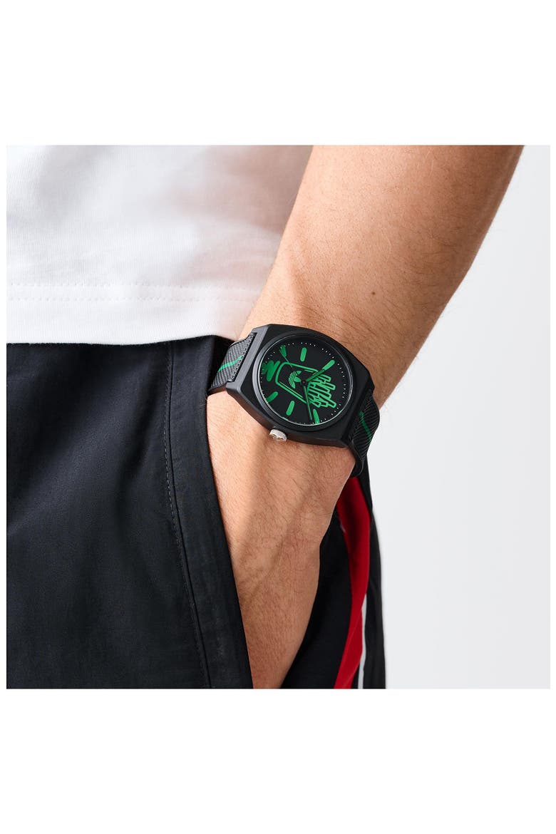 AO Street Project 2 Logo Fries Graphic Resin Strap Watch, 38mm, Alternate, color, BLACK
