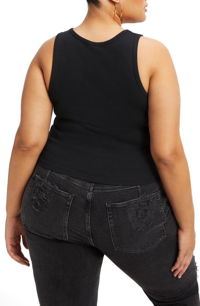 Good American Fitted Rib Scoop Neck Tank, Alternate, color, Black001