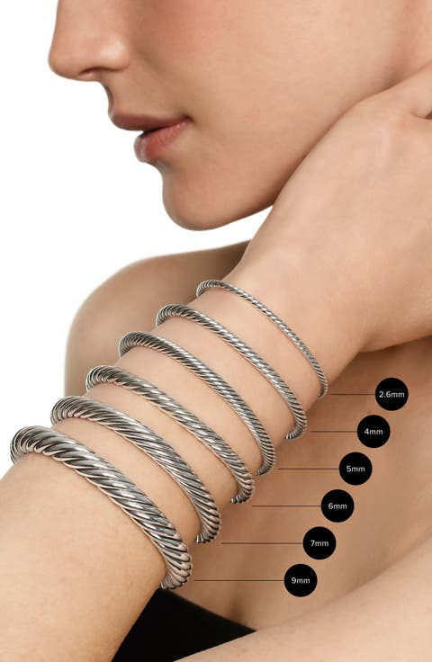 Micro Cable Flex Sterling Silver & Yellow Gold Open Bracelet, 2.6mm