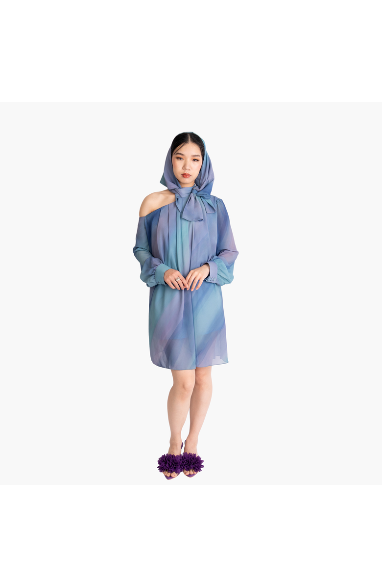 RICHANTEE Bow Tie Printed Mini Dress, Main, color, Azure