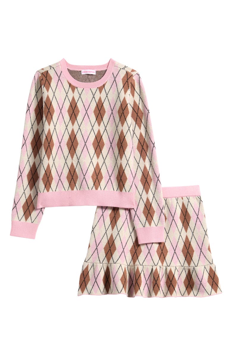 Design History Argyle Sweater & Skirt, Main, color, Misty Mauve