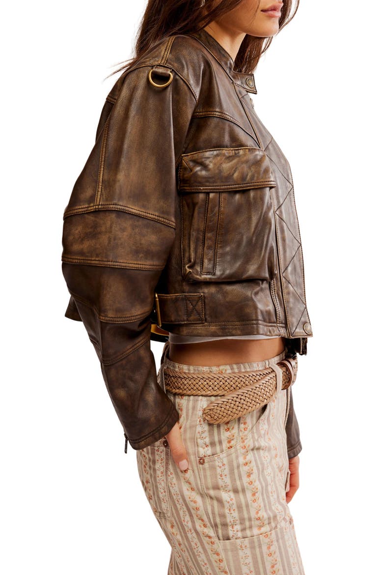 Adrienne Leather Bomber Jacket, Alternate, color, BROWNIE