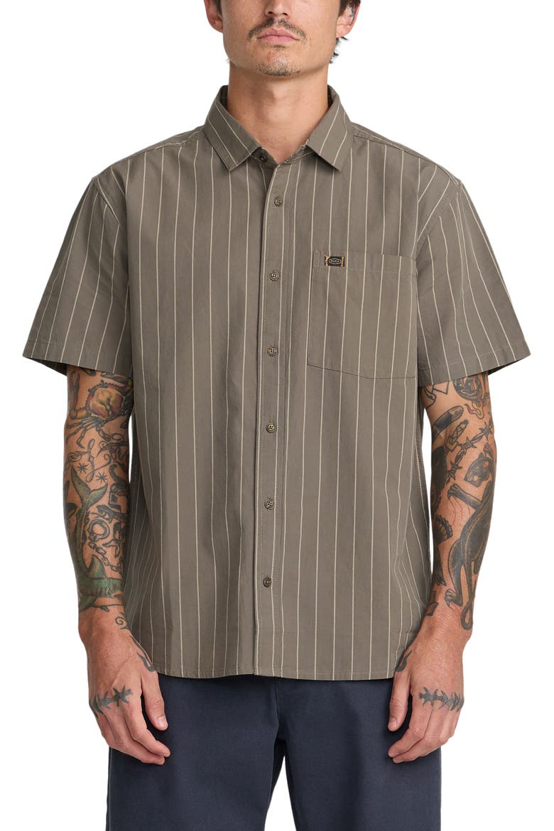 Dayshift Workwear Stripe Short Sleeve Button-Up Shirt, Main, color, MUSHROOM