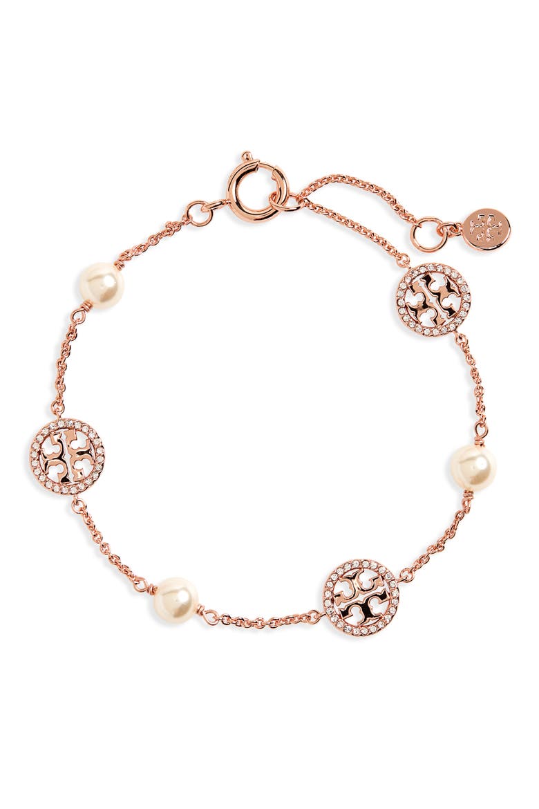 Pavé Logo Bracelet, Main, color, ROSE GOLD/ CRYSTAL