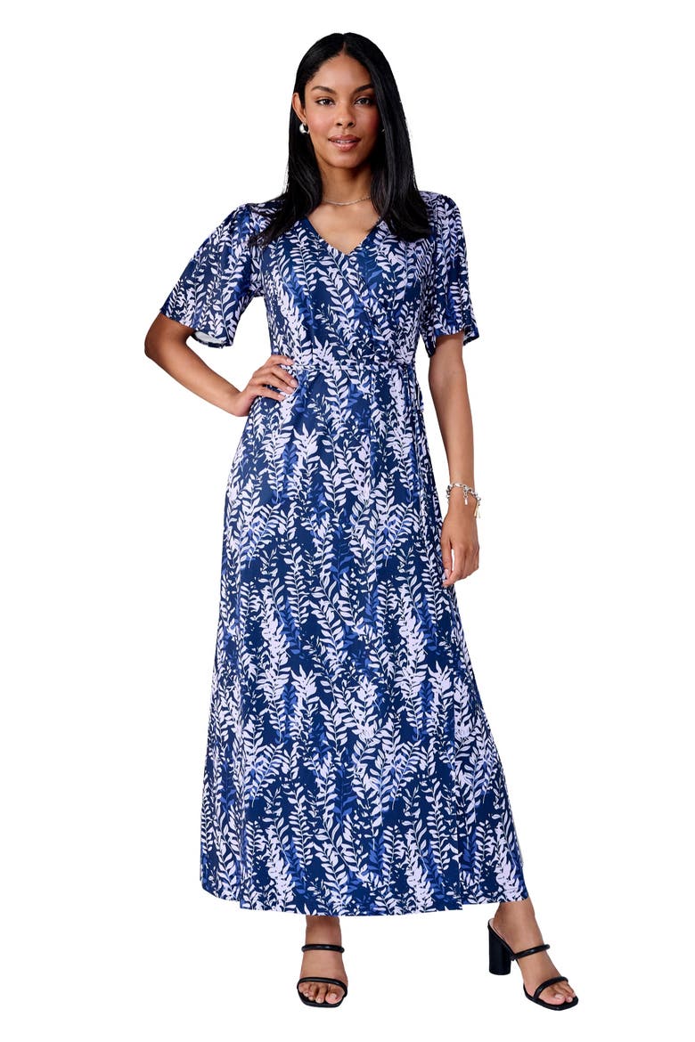 Flutter Sleeve Wrap Maxi Dress, Main, color, DEEP DUSK VINES