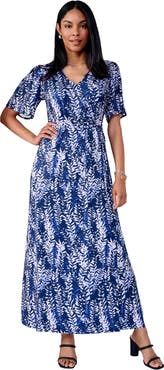Jessica London Flutter Sleeve Wrap Maxi Dress