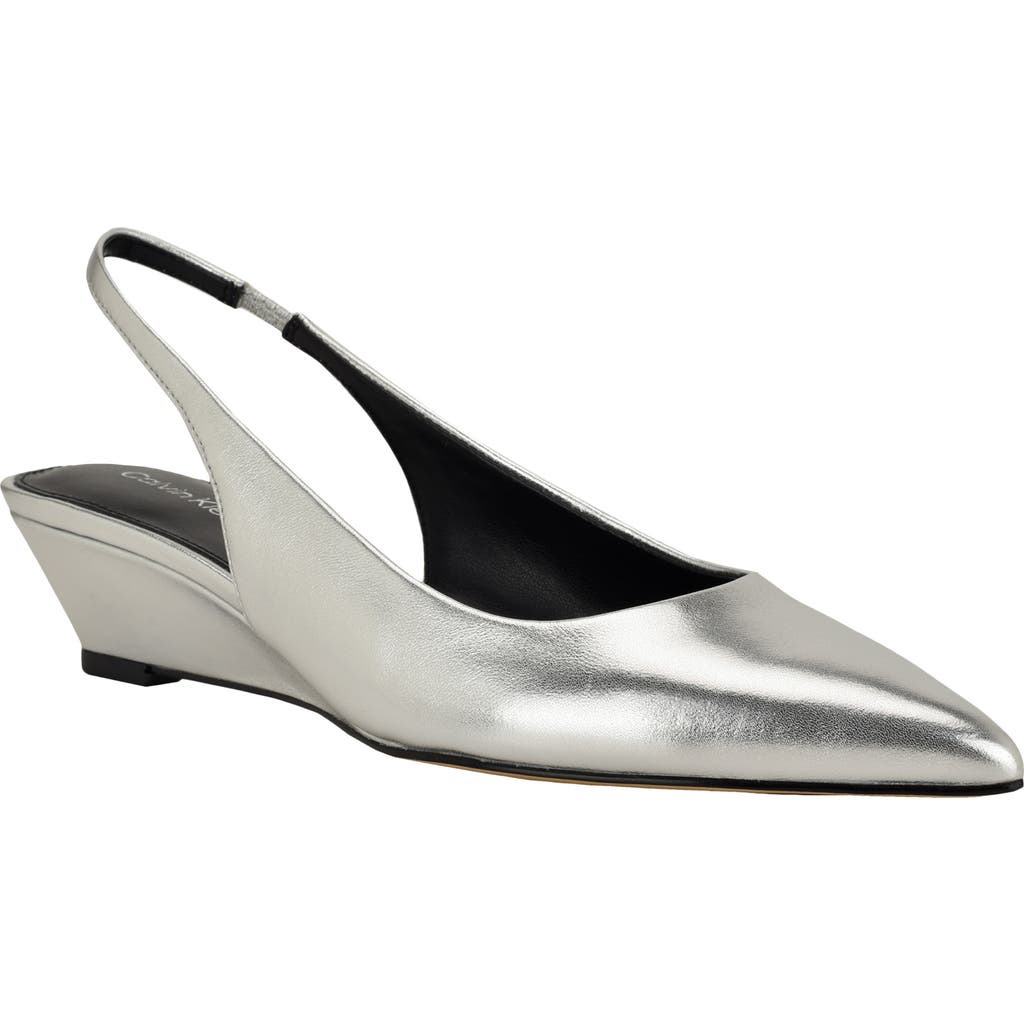 Calvin Klein Mavalyn Slingback Pointed Toe Wedge Pump In White