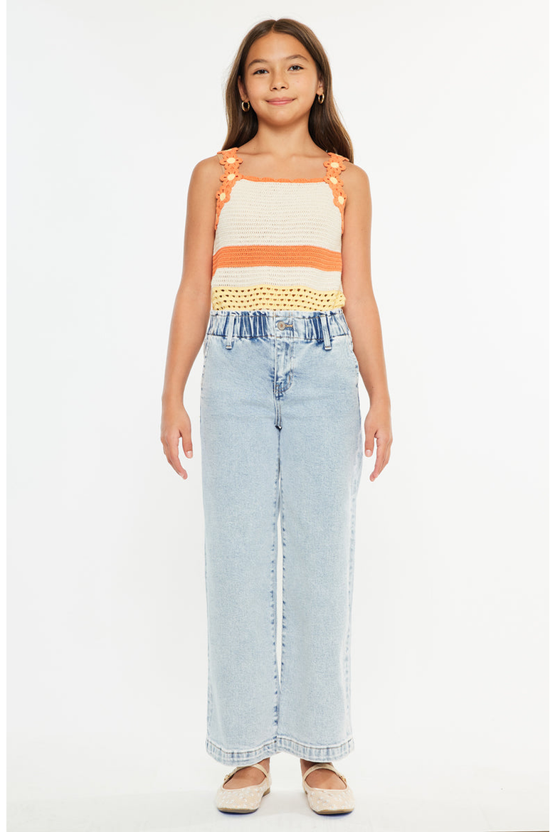 Rubi High Rise Wide Leg Kids Jeans, Main, color, Light Wash