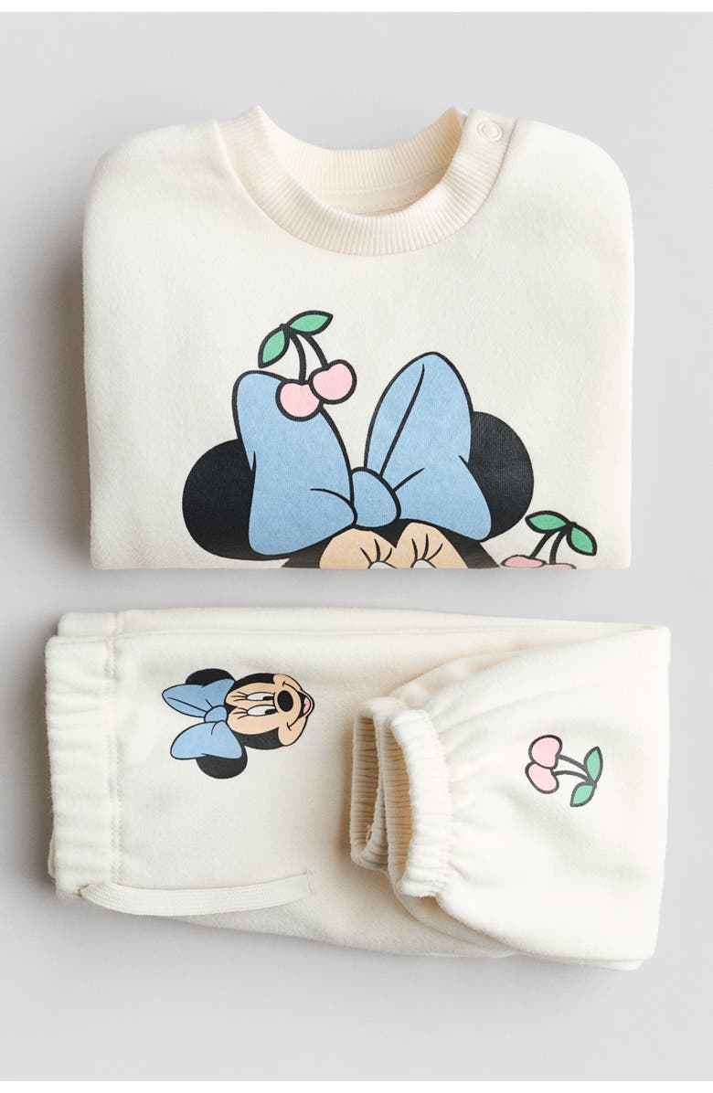 H&M 2-piece Printed Sweatshirt Set, Alternate, color, Cream/Minnie Mouse