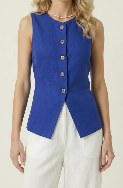 Modenaire Sleeveless Asymmetrical Tailored Vest in Royal Blue at Nordstrom, Size Medium