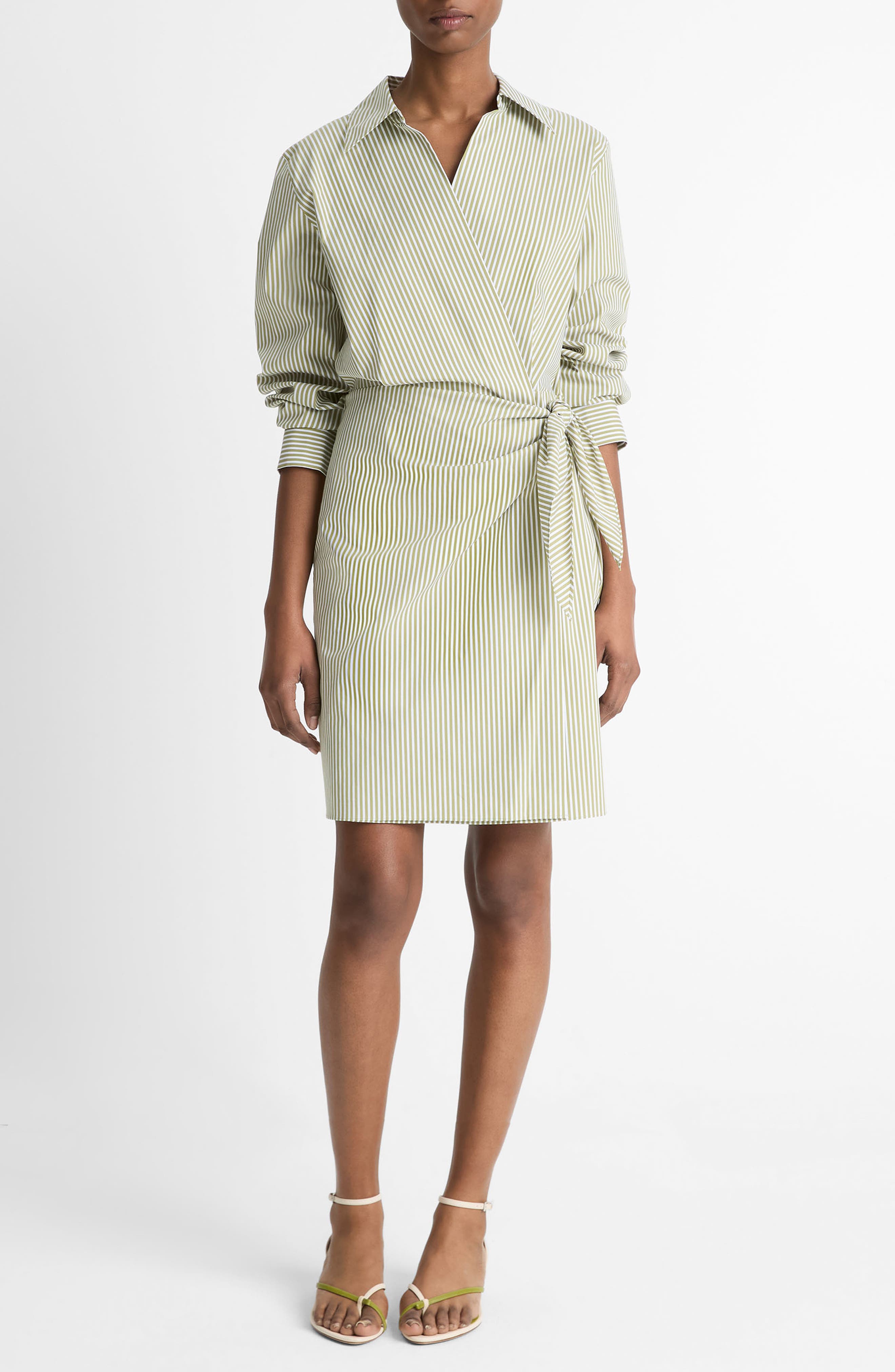 Vince Furrow Stripe Long Sleeve Wrap Shirtdress