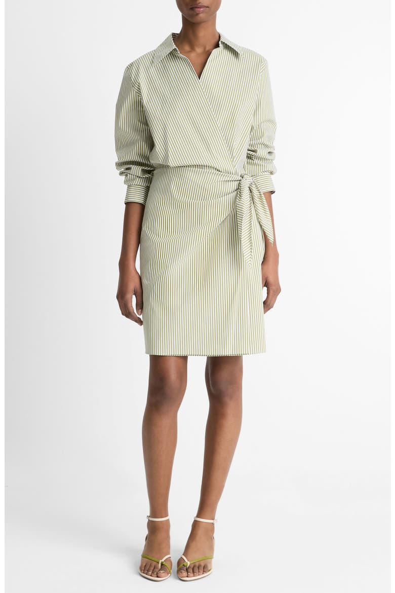 Furrow Stripe Long Sleeve Wrap Shirtdress, Main, color, HERBARIA/OFF WHITE