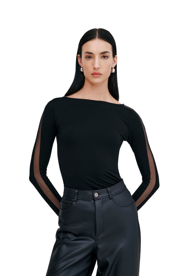 Illa Mesh Trim Top, Alternate, color, BLACK