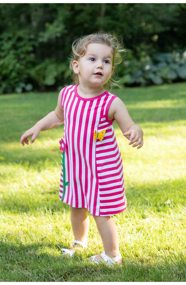 Florence Eiseman Stripe Knit Dress With Flower, Alternate, color, Fuchsia/White