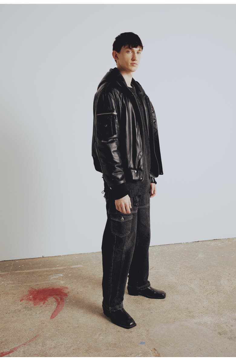 PCFG Your *Itch Bomber Leather Jacket, Main, color, Black