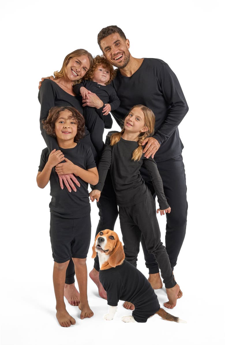 Leveret Footed Cotton Pajamas Matching Family Coordinated Solid Colors, Alternate, color, Black