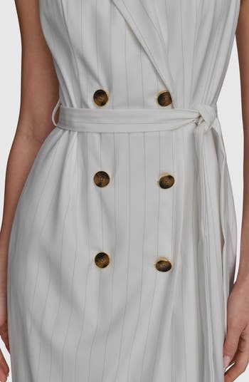 【Donna Karan New York】Double-Breasted Sleeveless Dress Donna Karan New York Women's Sleeveless Linen-Blend Belted