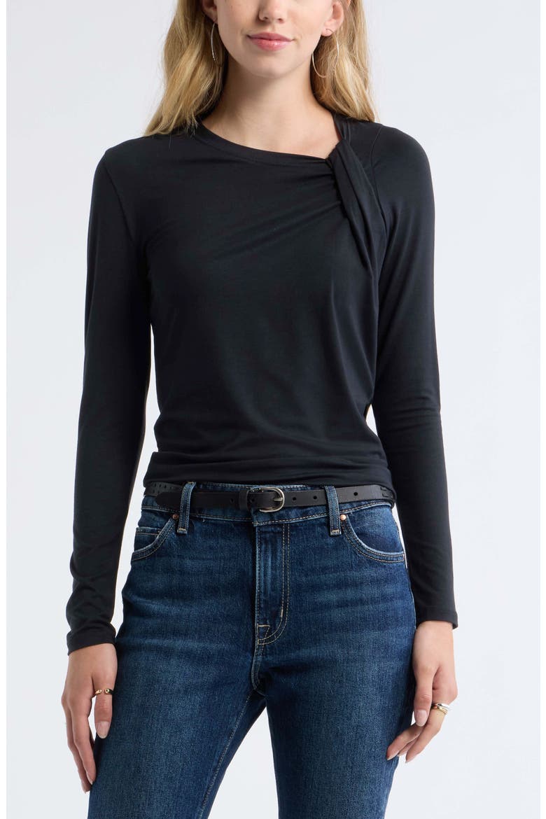 Twist Neck Long Sleeve Top, Main, color, BLACK