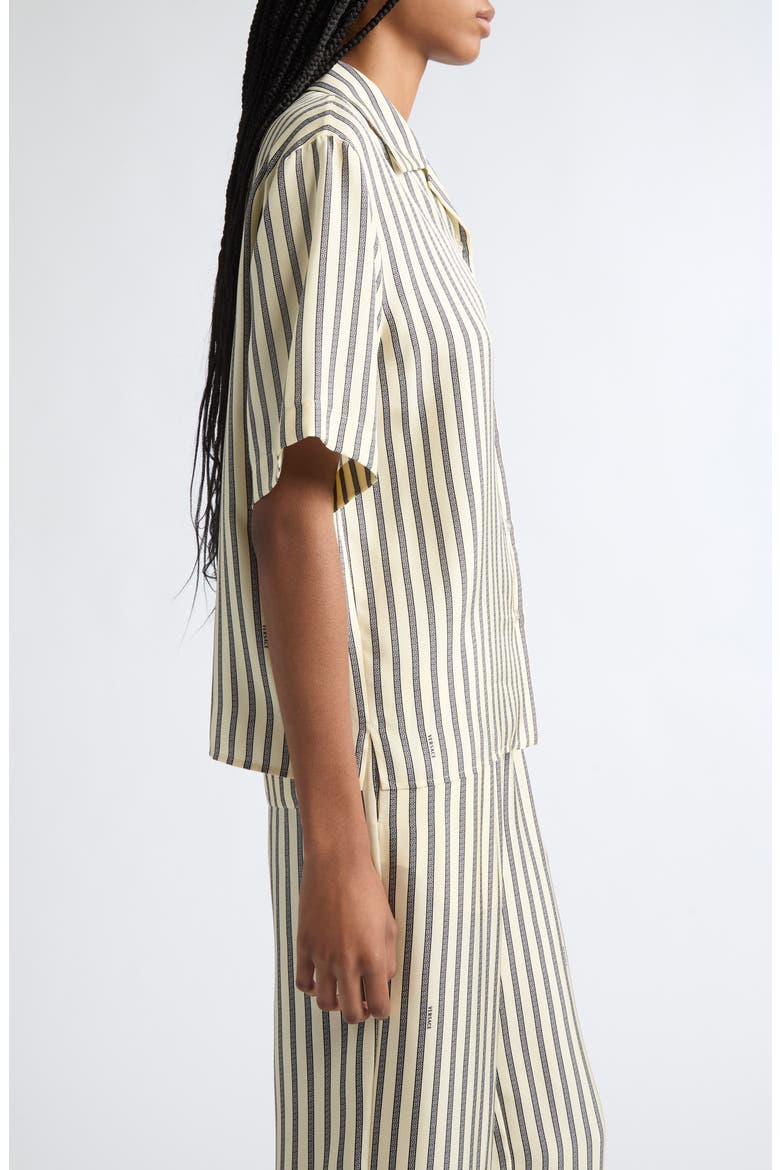 Meandros Silk Twill Camp Shirt, Alternate, color, IVORY BLACK