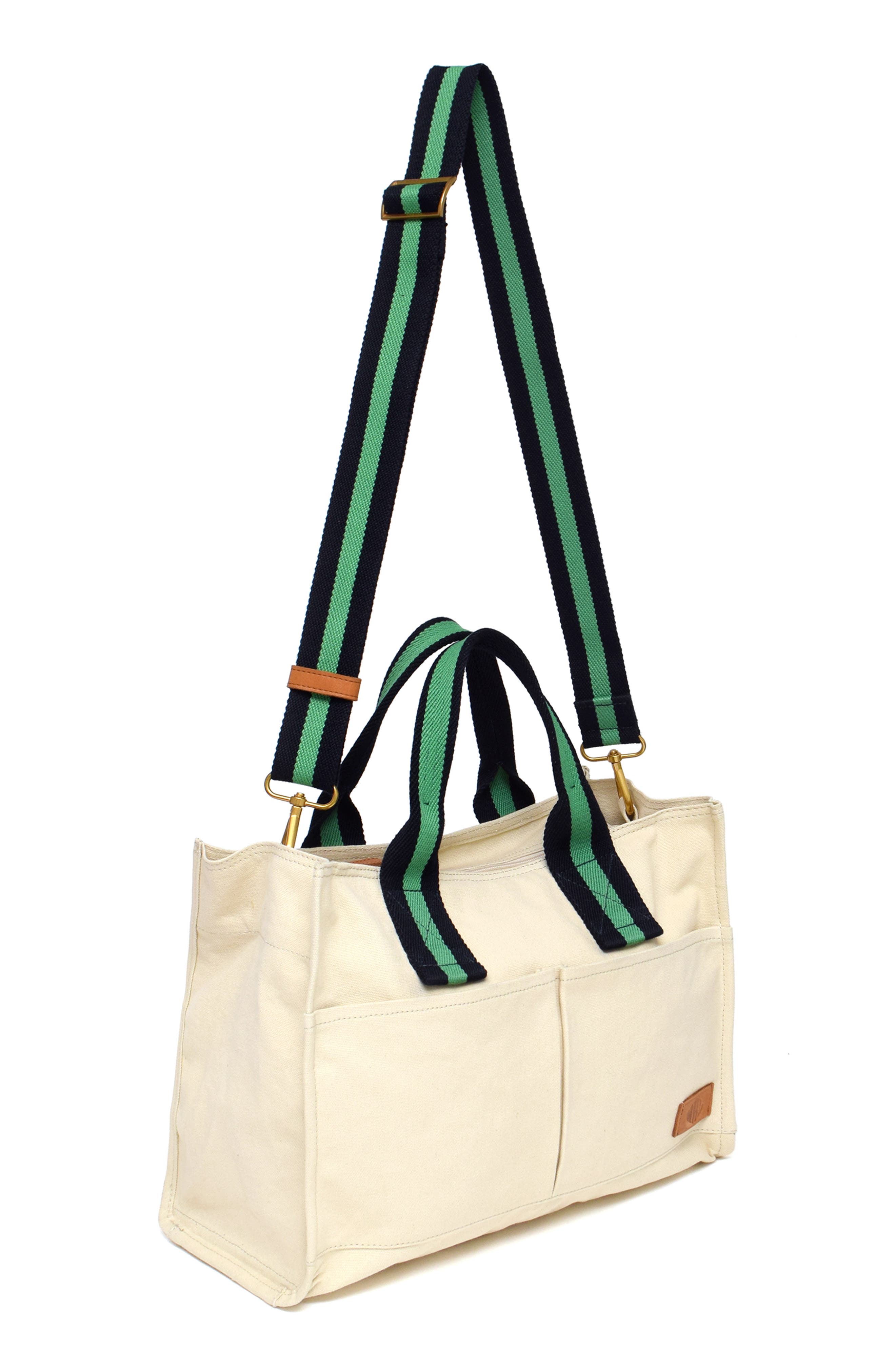 New Amsterdam Leatherworks Zinia Canvas Satchel, Alternate, color, Natural/ Kelly