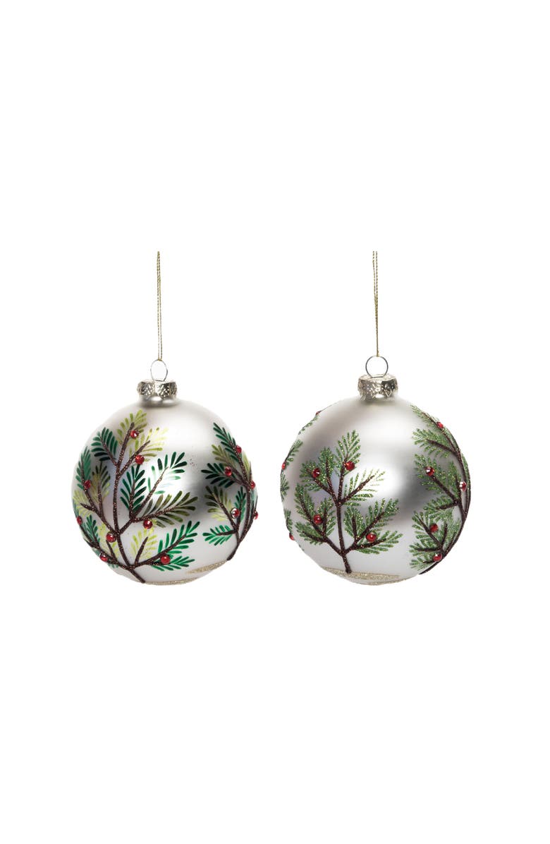 Transpac Glass Christmas Evergreen Ornament Set of 2 Home Decorations, Main, color, Green