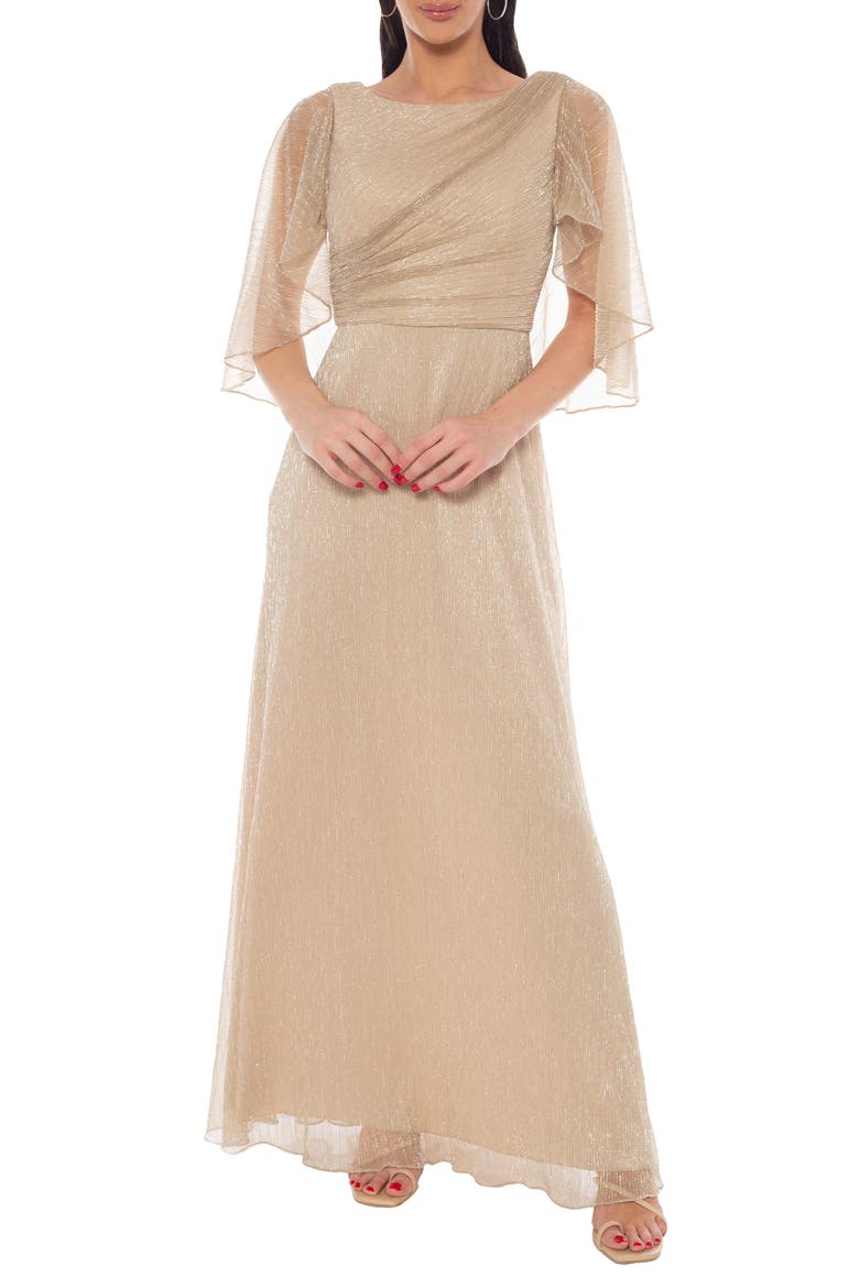 Metallic Capelet Dress, Main, color, GOLD