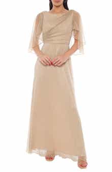 Oleg Cassini Metallic Capelet Dress