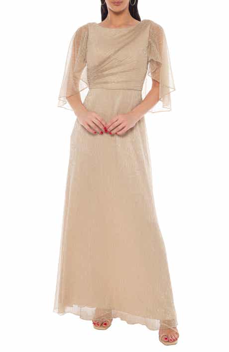 Oleg Cassini Metallic Capelet Dress