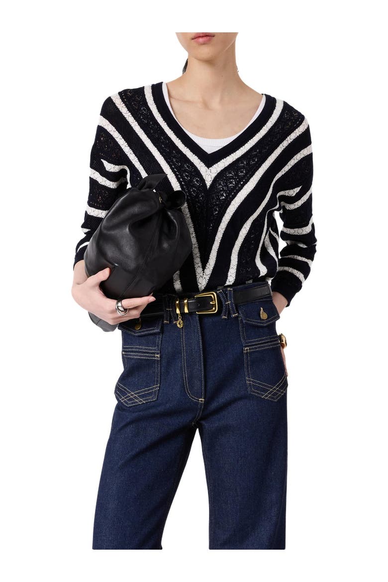 Loretta V-Neck Long Sleeve Knitted Top, Alternate, color, Navy Blue
