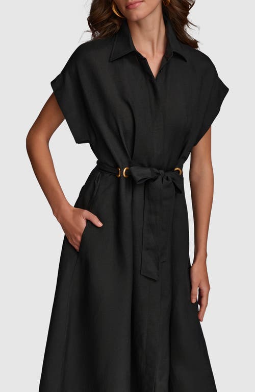 DONNA KARAN DONNA KARAN NEW YORK DRAWSTRING WAIST LINEN BLEND SHIRTDRESS