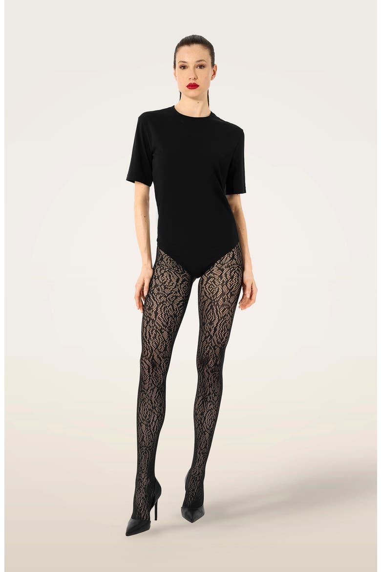 Rose Lace Tights, Alternate, color, BLACK
