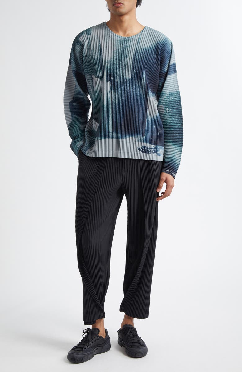 Homme Plissé Issey Miyake Wind Walk Pleated Top, Alternate, color, Gray/ Teal