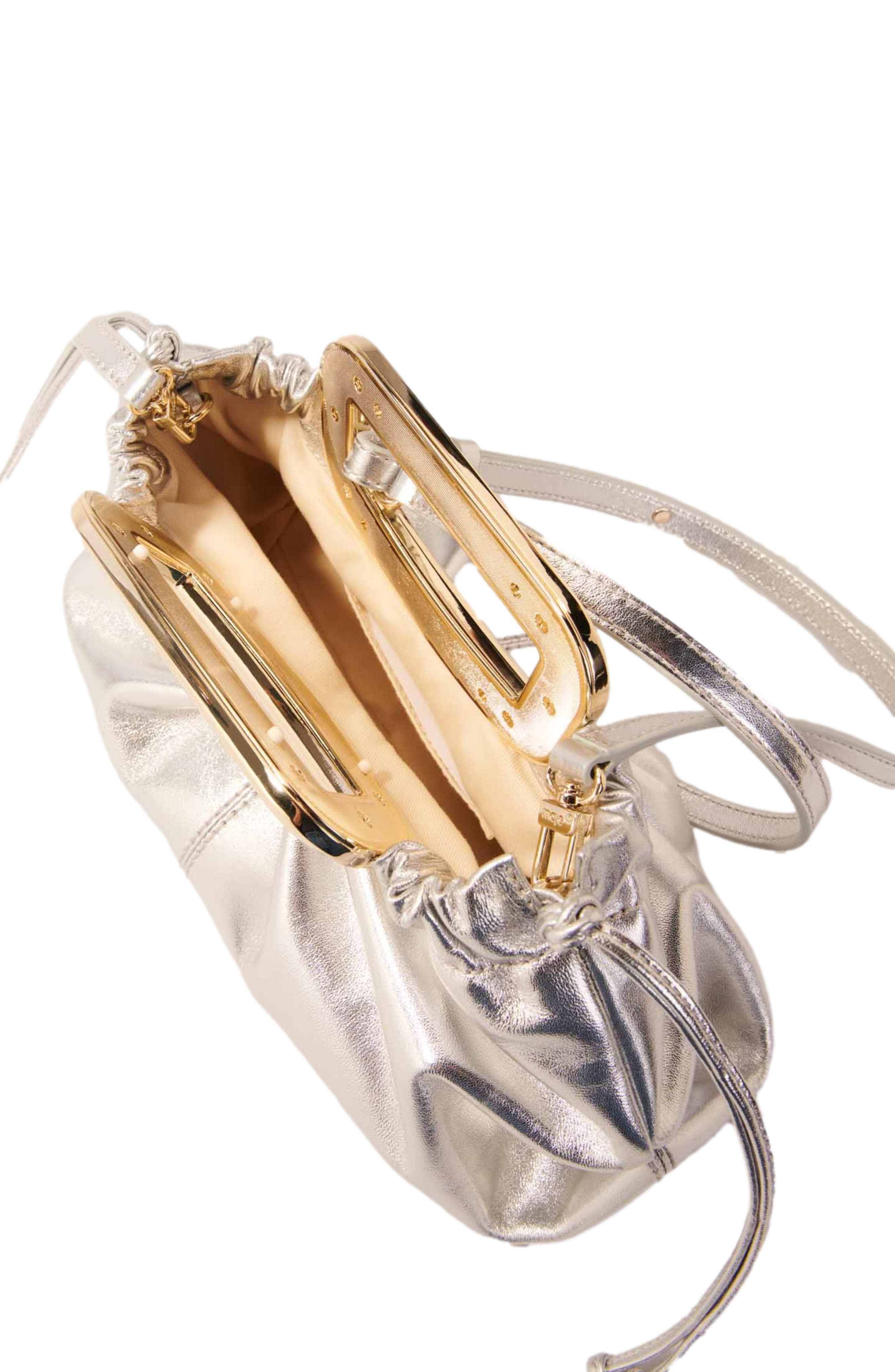 maje Leather metal handle clutch, Alternate, color, 